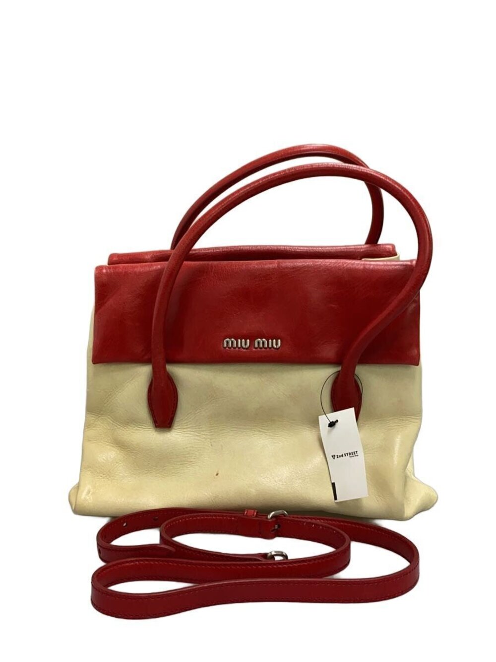 Miu Miu bag 2way tote Vitello Shine leather red cream bicolor